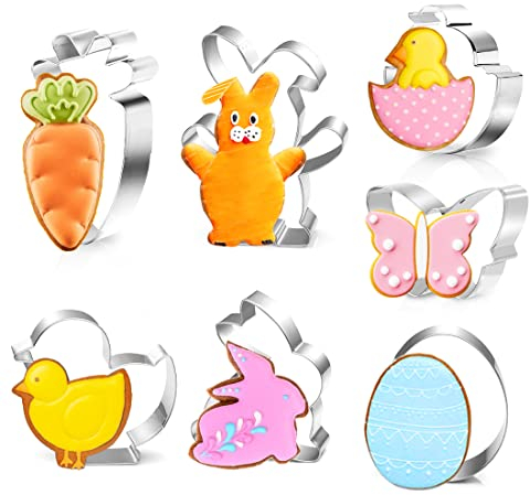 Ausstechformen Ostern, Osterausstecher Keksausstecher Set, Plätzchen Ausstecher Ostern, 7 Stück Cookie Cutter Ostern, Basteln Keksformen Kinder fur Eier, Küken, Hase, Karotten, Schmetterlinge