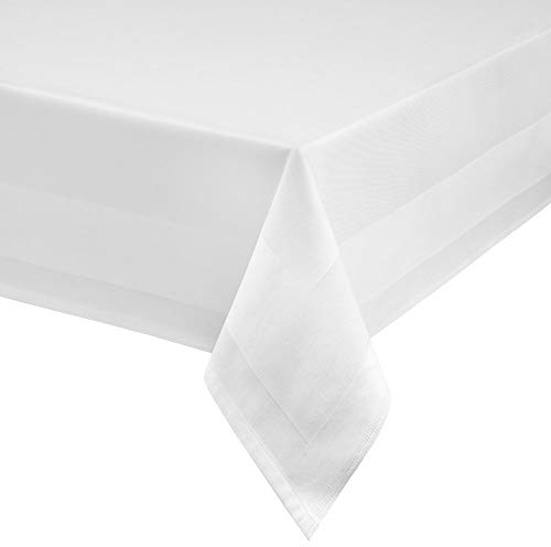 texpot Damast Tischdecke Eckig 140x280 cm weiß mit Atlas Rand Tischwäsche 100% Baumwolle