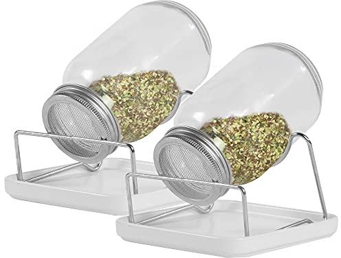 Maison & White Sprouting Jar Kit - Set of 2 | Indoor Seed Sprouter | Complete Growing Sprout Starter Set | Mason Jar Set | Grow Broccoli, Alfalfa Bean & More | M&W