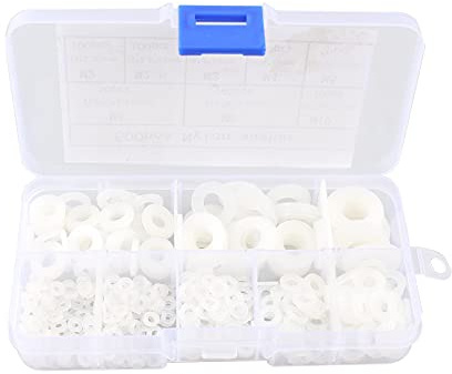 HALJIA 500PCS Nylon Blanco Arandela Plana Aislante Redondo Separador Arandela Surtido Kit M2 M2.5 M3 M4 M5 M6 M8 M10