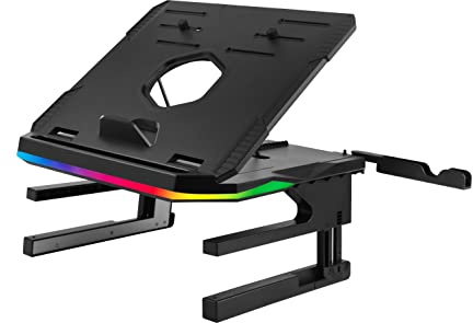 Enermax Support réhausseur Ergonomique de PC Portable/Moniteur Rotatif RGB 360° Pliable, installez jusqu'à 3 périphériques, Charge Max 10 kgs ELS001 Noir