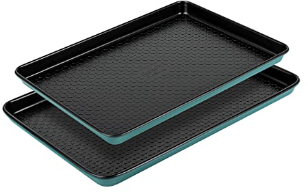 Prestige x Nadiya Baking Tray Set of 2 - Non Stick Oven Trays, Durable Steel, Freezer & Dishwasher Safe Bakeware, 33 x 23cm & 39 x 25cm, Blue/Black