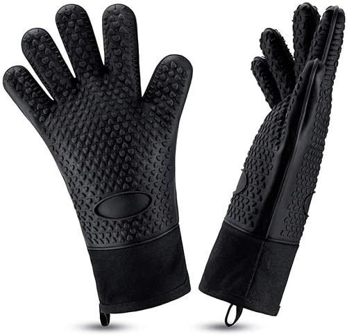 AVANA Gants de four en silicone Gants de barbecue résistants à la chaleur Gants de cuisine antidérapants avec doublure en coton doux Gants jusqu'à 250 °C - Noir