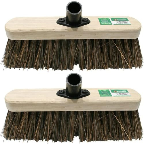 2 X 12 Broom Head - Wooden Hard Yard Garden Sweeping Cleaning Brush Bristle Stiff Inch | Set of 2 | Emergency Replacement - 12 Inch 2 Pieces