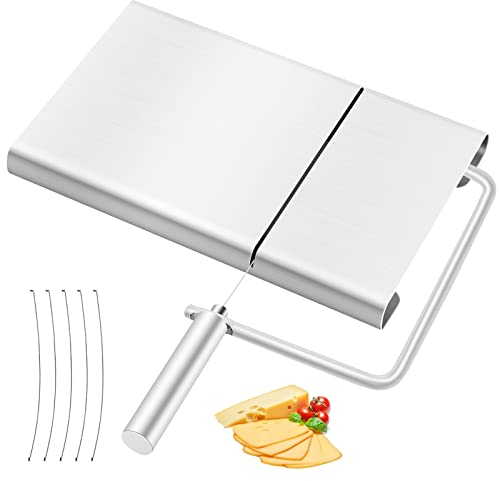 Käseschneider mit Draht, Käsehobel Edelstahl Cheese Butter Cutter Slicer, Schneidedraht mit Griff für Butterschneider, Käsehobel Edelstahl mit Verstellbarer Dicke (Brettgröße: 12 * 21 cm)