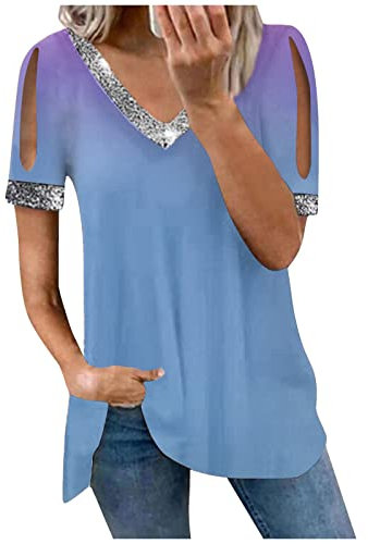 Generic Damen Shirt Nierenwärmer Schwangerschaft Bestickte Jacke Damen Träger Top Frauen Sommer Bluse V Ausschnitt Nahtlose Damen Shirt Violett Damen Modische Oberteile Damen -Shirt Langarm