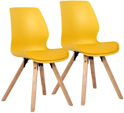 CLP Esszimmerstuhl 2er Set gepolstert Luna, moderner Polsterstuhl mit Rückenlehne, stabil bis 136 kg, Küchenstuhl für Esszimmer und Wohnzimmer, Farbe:gelb, Material:Kunststoff