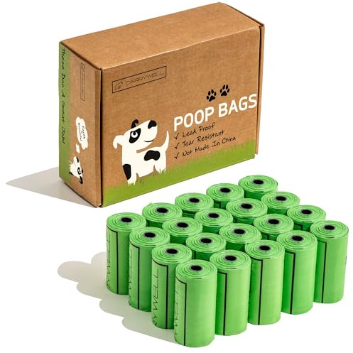 (Not Made In China) Dog Poop Bag Rolls 300 Count, Biodegradable, Leak Proof and Extra Thick Refill Bags For Dogs and Cats, Unscented Earth Friendly Waste and Doggy Litter Bag