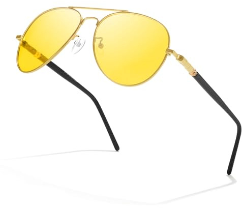 TJUTR Polarisierte Nachtsichtbrille für Autofahrer Retro Antiblendung Nachtfahrbrille Metallrahmen mit UV 400 Schutz