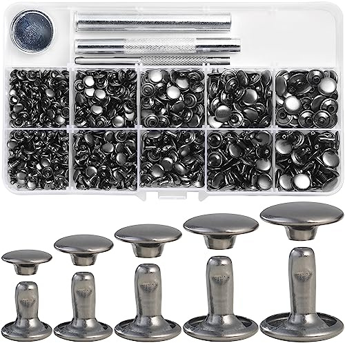 YORANYO 340 Set gemischte Größe Leder Nieten Kit - Doppelkappe Nieten Nieten Nieten für Kleidung Stoff, Schuhe, Taschen, Gürtel - Gunmetal