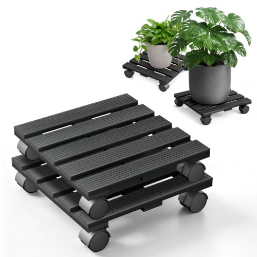XMTECH WPC Lot de 2 rouleaux de support pour plantes et fleurs - Charge maximale : 100 kg - 30 x 30 cm - Pour l'extérieur et l'intérieur - Planche à roulettes - Carrés - Anthracite