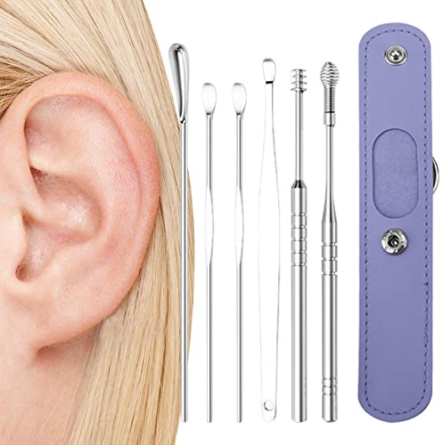 Tsuchiya Ohrenreinigungsset - 6-in-1 professionelles Ohrenreiniger-Set mit PU-Aufbewahrungstasche - Ohrenreinigungswerkzeug-Set, Ohrkürette, Ohrenschmalz-Entferner-Werkzeug für Erwachsene, Kinder