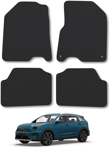 Kia E-Niro (2019-2022) Car Mats Accessories Tailored Fit Carpet Floor Mats Non Slip Black Trim Full Coverage Compatible Accessory Front Rear Set Anti Slip Granulated Backing Hand-Finished Clips