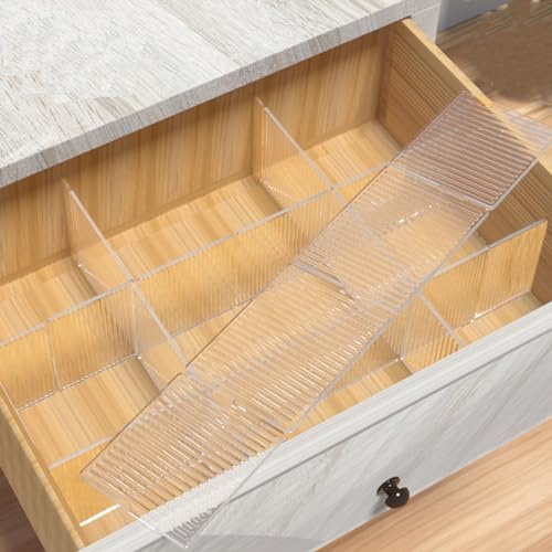 Onerbuy 8pcs Adjustable Grid Drawer Dividers DIY Plastic Closet Separator Tidy Organizer Container for Underwear Socks Belt Office Supplies(Transparent White)
