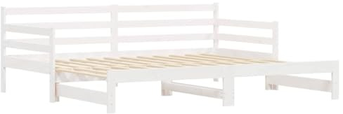 vidaXL Tagesbett, Ausziehbar Schlafsofa mit Stauraum, Bettsofa Gästebett für Schlafzimmer Wohnzimmer, Sofa Bett Ausziehbett, Weiß 90x200 cm Massivholz Kiefer