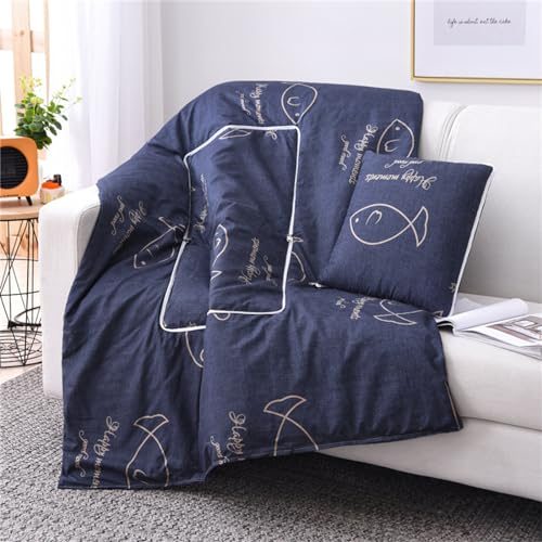 Hixingo Reisedecke und Kissen 2 in 1, Reisedecke mit Kissen Set Multifunktionale Reise Decke und Kissen 2 in 1 Weichem Flugzeug Verwandlungskissen für Urlaub, Camping (40 * 40cm,Khaki Fisch)