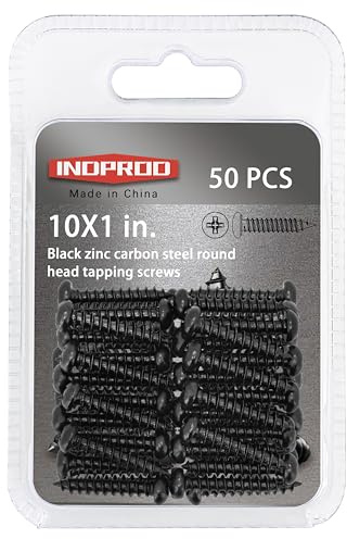 INDPROD #10 x 1 Black Wood Screw, Phillips Pan Round Head, Black Zinc Plated Carbon Steel, M5 x 25mm Self Tapping Full Thread Screws, 50 Pieces