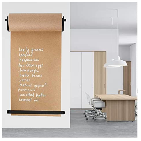 Büro-/Studio-Notizpapierspender mit Schneidstange, Kraftpapierrollenhalter zur Wandmontage, für to-Do-Listen/Menünotizen, schwarzer Stahlrahmen (Größe: Stahlrahmen breit – 97 cm/38,1 Zoll)