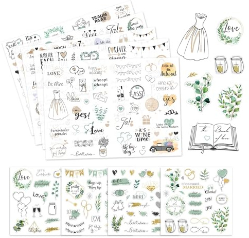 Winwild Eukalyptus Sticker Hochzeit Gästebuch (401 Motive),Aufkleber Fotoalbum Hochzeit Sticker Set Aufkleber Liebe Gästebuch Sticker Fotoalbum Wedding Sticker für Scrapbook oder Bullet Journal