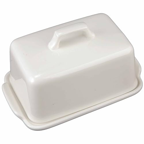 Large Ceramic Butter Dish with Handle for Counter Decor, Butter Storage Container for Refrigerator with Lid Butter Keeper - 20L X 9W X 14H (cm) Solid White