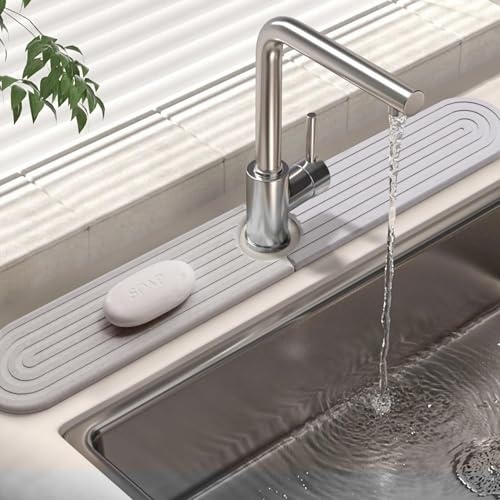 Kitchen Faucet Mat - Diatomite Splash Guard for Sink, Quick-Drying Water Absorbing Stone Tray [Light Grey, 23.6 x 3.9]