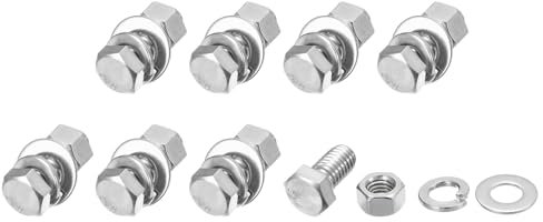 METALLIXITY Hex Head Screws Bolts, Nuts, Flat & Lock Washers Kits (3/8-16x3/4) 8 Set, Stainless Steel Fully Threaded Machine Screws Bolt Set - for Home Appliance Equipment