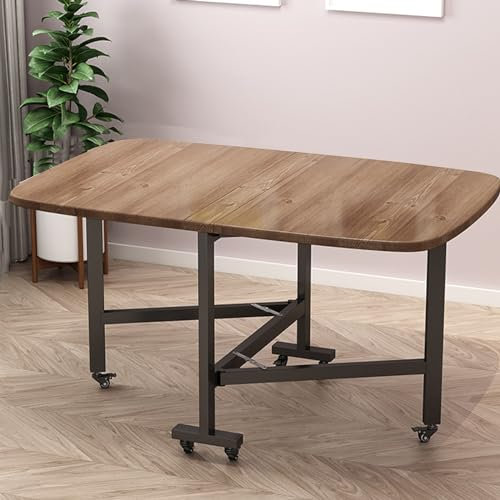 TRUNXUCL Klappbarer Esstisch mit 6 Rädern, Mehrzweck-Klapptisch nit Verlängerung, Küchen Esstisch Set Aus Holz, Platzsparende Möbel(Brown,100x60cm/39x24in)