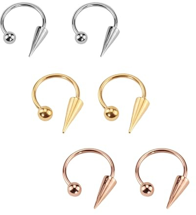 6 pezzi argento nero colore 16 G 1,2 mm piercing per setto setto nasale in acciaio chirurgico titanio a forma di ferro di cavallo in acciaio inox tipo C naso labbra piercing setto setto gioielli per