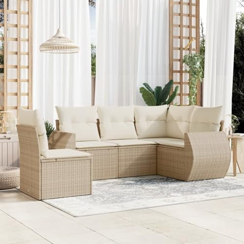 Faroom Balkon Ecklounge mit Stauraum Gartenlounge Klein Balkon Lounge Balkonsofa Kleiner Balkon Sitzecke Balkon Loungemöbel Gartensofa Ecksofa Balkonmöbel beige and Cream 5-tlg-Type-A842