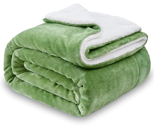 SOCHOW Wohndecke Kuscheldecke aus Sherpa Fleece Salbei Grün, 220 x 240cm | Doppelseitig Superweiche Luxuriöse für Couch und Bett