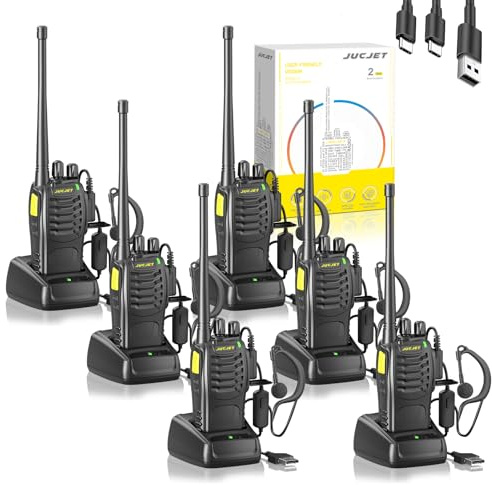 JUCJET 888HD Amateurfunkgeräte für Teamkommunikation, 6er-Set | 6er-Funkgeräteset, 430-440 MHz, 16 Kanäle, Frequenzabgleich, USB-C-Laden, Zubehör für Teams
