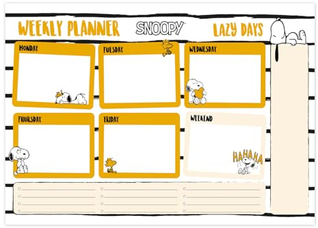 Grupo Erik Wochenplaner Block A4 Kalender Planer Peanuts Snoopy Tischkalender Block - Kalender Planer - Tischplaner A4 Tischkalender ohne Datum - Schreibtischunterlage Papier