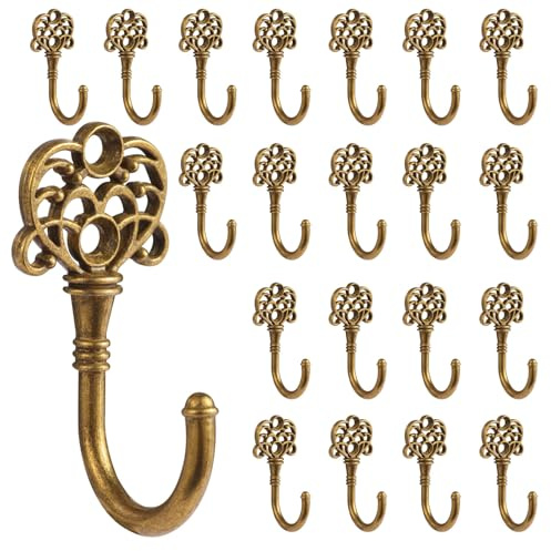 XHIPY 20 PCS Vintage Metal Wall Hooks, Bohemian Decorative Hook with Screws, Wall Hooks for Hanging Towel/Coat (Bronze)