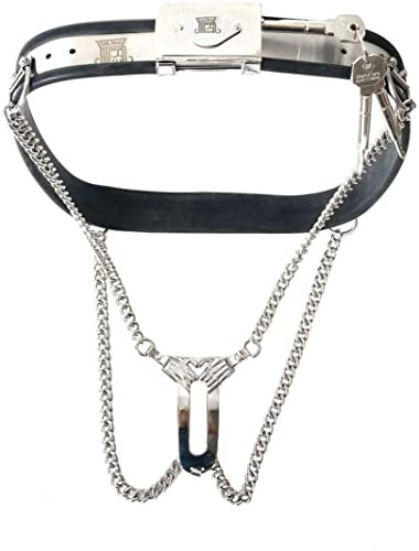 Edelstahl Atmungs Keuschheitskäfig Frau mit Abnehmbarem Damen Chastity Belt Sexy Bondage Unterwäsche Abschließbares Keuschheitsgürtel Sklaven Erotische Kostüme für Frauen,Silber,90/100cm
