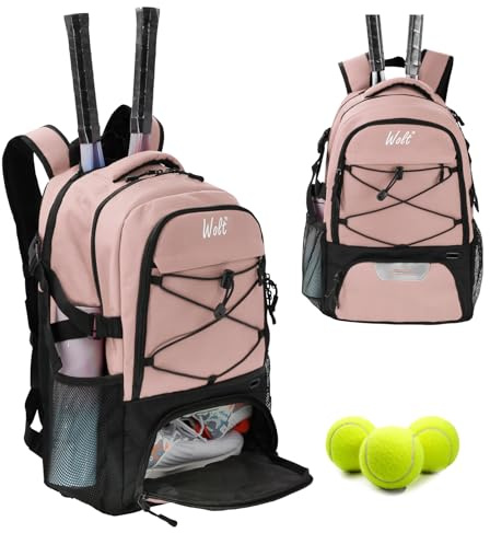 WOLT Borsa da tennis, grande zaino per racchette da tennis per uomini e donne, scomparto per scarpe ventilato, contiene 2 racchette