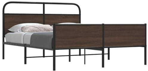 Somanki Metallbett ohne Matratze Braun Eichen-Optik 160x200 cm, Bett, Bed Frame, Familienbett, Bettrahmen, Bett Gestell, Bett Rahmengestell, Schlafzimmer Bett - 3318709