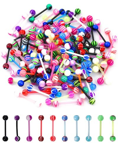 TPZORJX - Piercing para lengua de plástico, 30 unidades, para piercing de lengua personalizada, flexible de silicona y acero quirúrgico, barras Piercing 16 mm 1,6 mm para mujer y hombre