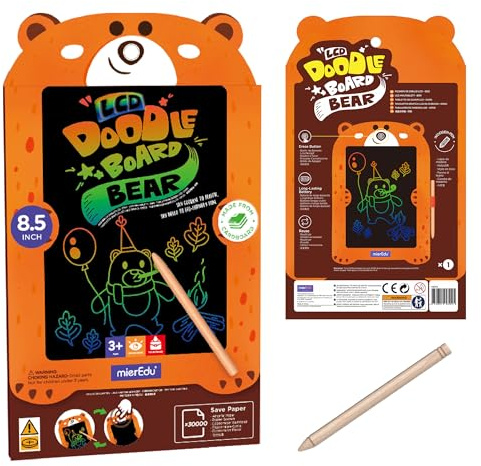 mierEdu LCD Schreibtafel Kinder Bär 8.5 Zoll – Magische Maltafel mit Stift, Zaubertafel für Mädchen & Jungen – Wiederverwendbare Zeichentafel, ideal für Reisen – Geschenk Kinder ab 3 Jahre