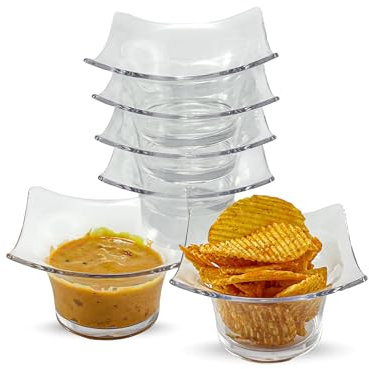 Paquete de 6 mini vasos cuadrados de postre de plástico transparente con asas, cuencos desechables para aperitivos y degustación para mousse, parfaits, trifles y aperitivos - Elegantes platos para
