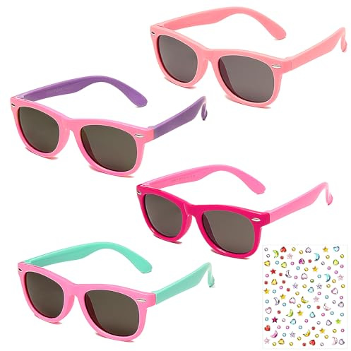 Gobiufy 4 Pair Kids Sunglasses Set Toddler Sunglasses Girls Sunglass | UV Protection Polarized Baby Sunglass with Rhinestone Sticker, Retro Eye Glasses for Girls Kids Toddler Beach Party Travel