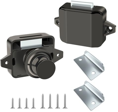 Lhdfyqt 2 Stück Cabinet Push Button Lock, Push Button Catch Door Lock Metal, Verriegelung Schubladen Druckschloss, Schlüsselloses Druckknopfschloss, für Wohnmobile, Yachten (Schwarz)