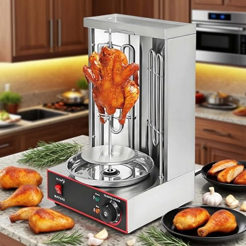 QFGain MáQuina para Kebab Turco Y Asador Vertical - 3000 W Calentador De Doble Tubo, Temperatura Ajustable De 50 A 300 °C, Bandeja De Goteo ExtraíBle, para Gyros Y Kebabs Caseros