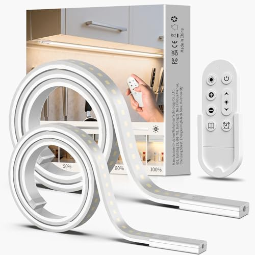 SIBI LIGHTING LED Unterbauleuchte Dimmbar, 2 Stück 1M Lichtleiste Küche Selbstklebend mit Fernbedienung, Flexibel Silikon LED Leiste inkl. 24V Netzteil für Küche, Schlafzimmer, Wohnzimmer, Büro