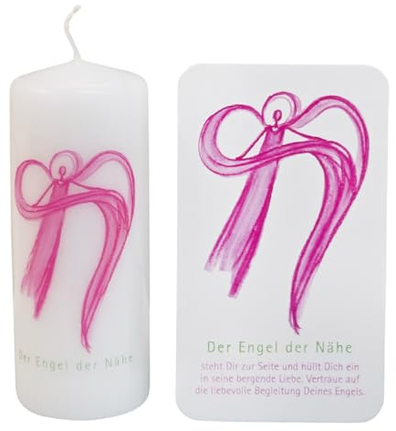 Ängelljus nära ängel rosa med kort – presentljus med ängelmotiv från Andrea Zrenner från Regensburg – symbol för kärlek, trygghet och tröst 12 cm