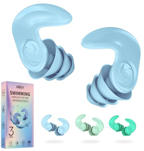 Schwimm Ohrstöpsel für Kinder - 3 Paar Wasserdichte Wiederverwendbare Silikon Schwimmen Ohrstöpsel, Ohrschutz für Kinder von 4-12 Jahren, ideal zum Surfen, Tauchen, Pool, Duschen & Wassersport​