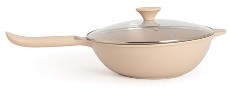 CREATE / WOK STUDIO/Wok aus Aluminiumguss mit Keramikbeschichtung Sand/Für alle Herdarten geeignet, Ø32cm, antihaftbeschichtet, Fassungsvermögen 4,7L, PFOA-frei, Bakelitgriff