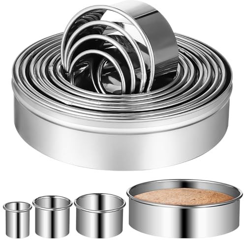 Alipis para Hacer Mousses y Postres Juego de 12 Anillos de Pastelería Resistentes Deformación de Acero Inoxidable Plata y Seguros