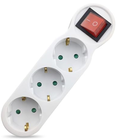 Enchufe Triple de Pared, Regleta 3 Enchufes con Interruptor de Luz, 16A 250V 3680W Máx, Diseño Compacto para Espacios Reducidos en Hogar u Oficina