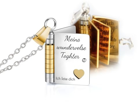 BelleFlair 1 Stück Meine wundervolle Tochter Kette, Buch Medaillon zum Öffnen, An Meine Tochter Geschenke von Mama Vater, Personalisierte Halskette, Edelstahl Schmuck mit Gravur
