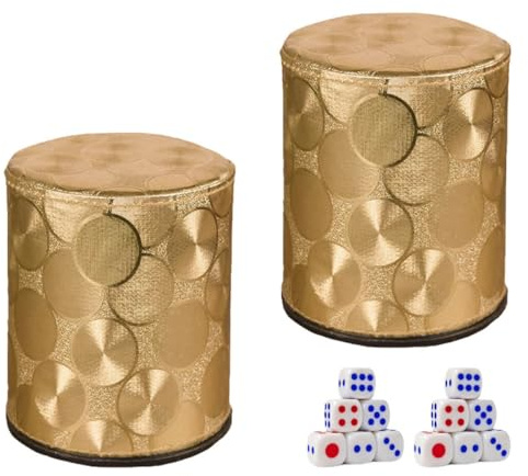 YARNOW Lot de 2 Sets de Gobelets à Dés en Cuir PU Anti-Dérapant 10 Dés à 6 Faces Kit de Jeu Complet pour Bar Karaoké et Soirées Ludiques